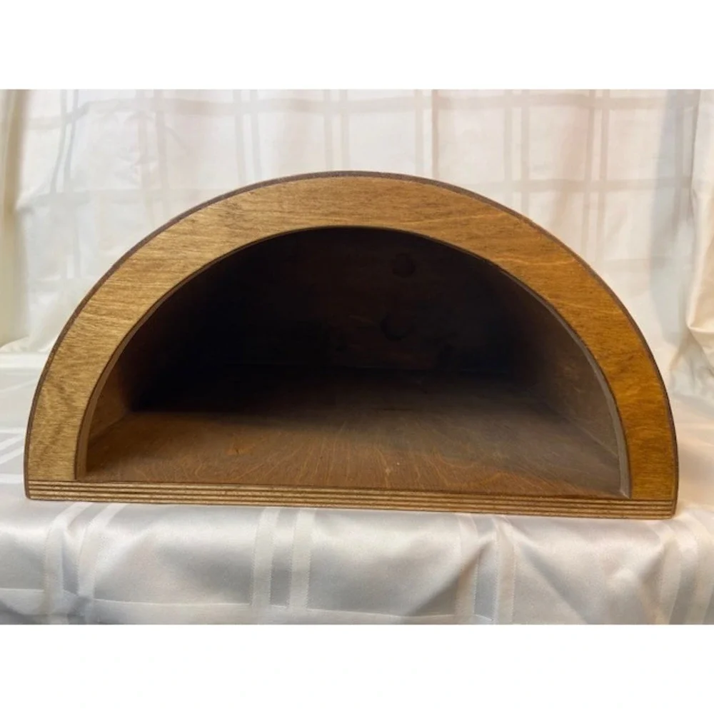 Mid Century Modern Wooden Half Moon Waste Basket D-Shape Bent Plywood Trash Can